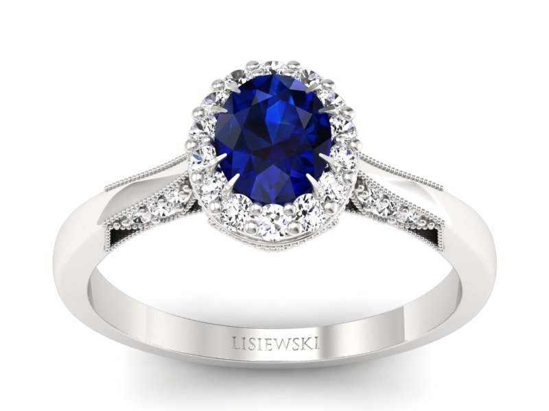 Pierścionek z szafirem i brylantami białe złoto - p16020bsz