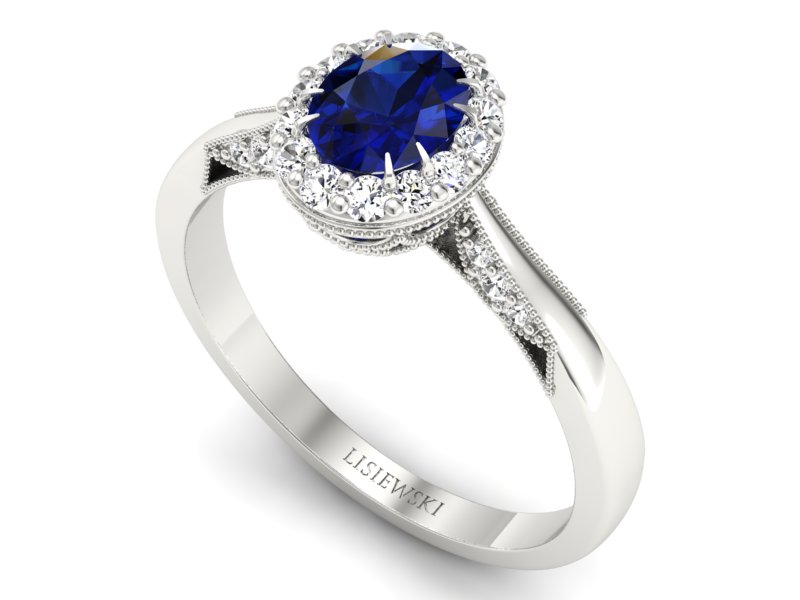 Pierścionek z szafirem i brylantami białe złoto - p16020bsz — zdjęcie 3