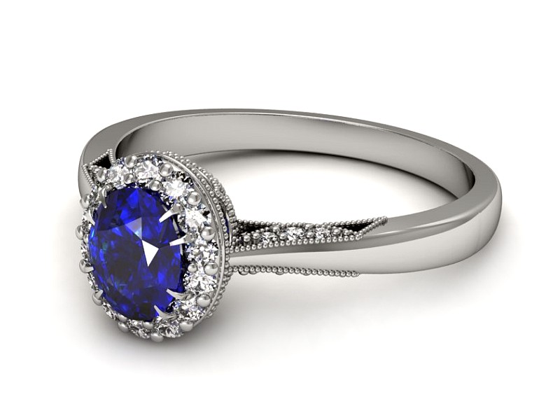 Pierścionek z szafirem i brylantami białe złoto - p16020bszc — zdjęcie 5