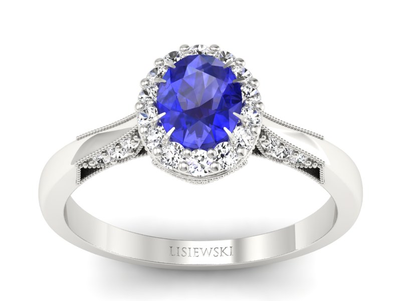 Pierścionek z szafirem i brylantami białe złoto - p16020bszc