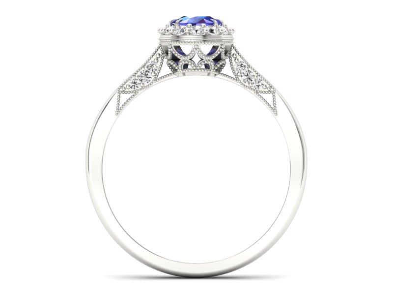 Pierścionek z szafirem i brylantami białe złoto - p16020bszc — zdjęcie 2
