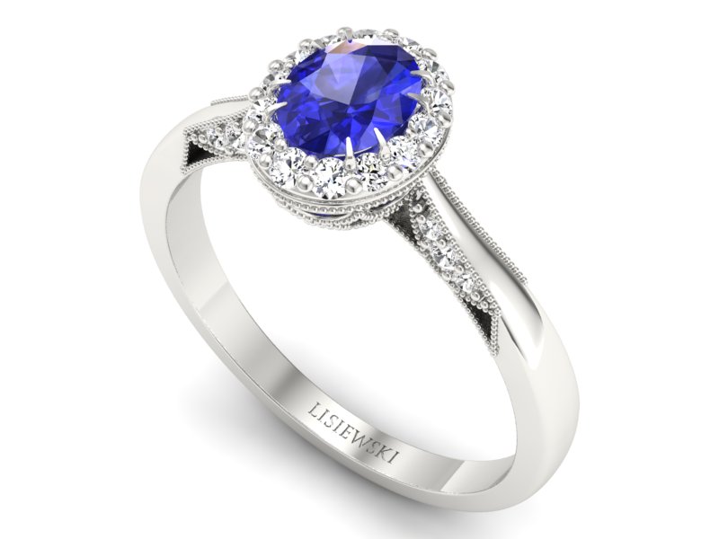 Pierścionek z szafirem i brylantami białe złoto - p16020bszc — zdjęcie 3