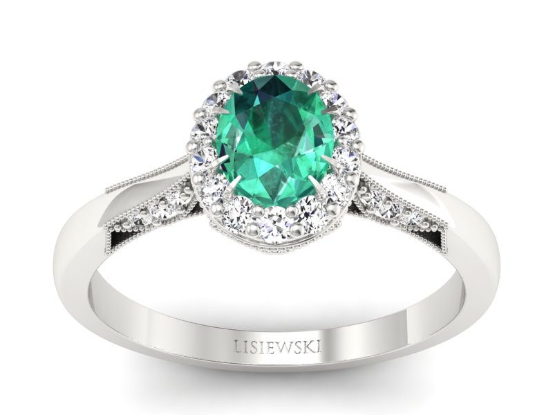 Złoty pierścionek ze szmaragdem i brylantami - p16020bszm