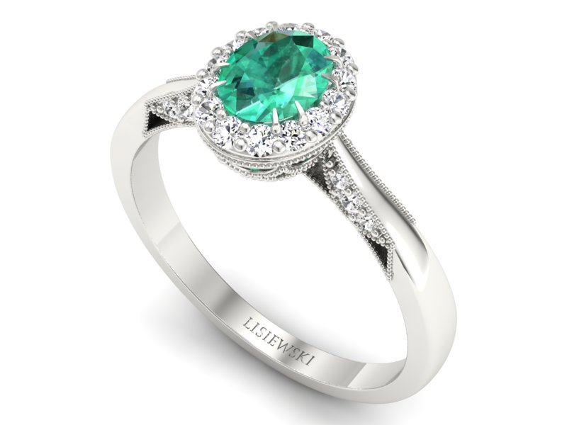 Złoty pierścionek ze szmaragdem i brylantami - p16020bszm — zdjęcie 3