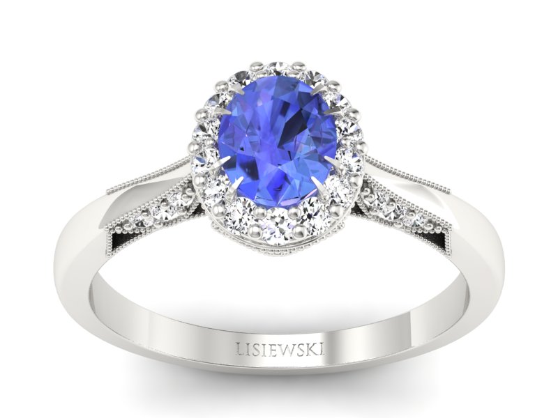 Pierścionek z tanzanitem białe złoto z brylantami - p16020bt