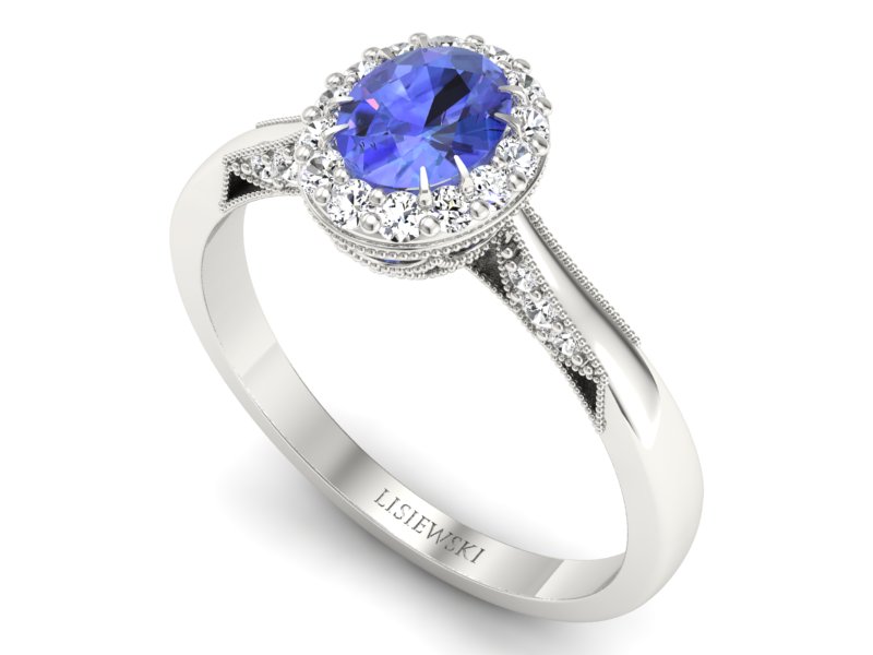 Pierścionek z tanzanitem białe złoto z brylantami - p16020bt — zdjęcie 3