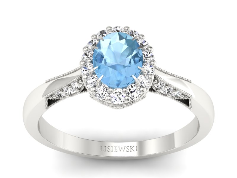 Pierścionek z topazem i brylantami białe złoto - p16020btop