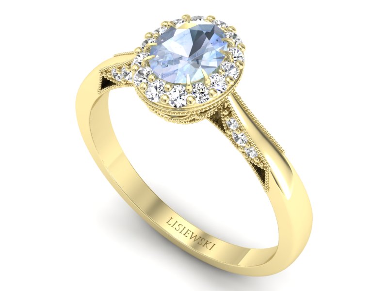 Pierścionek z akwamarynem brylanty żółte złoto - p16020zakw — zdjęcie 3