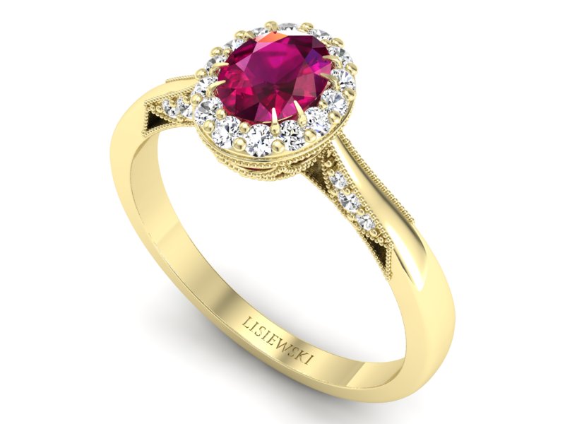 Pierścionek zaręczynowy z rubinem i brylantami - p16020zr — zdjęcie 3