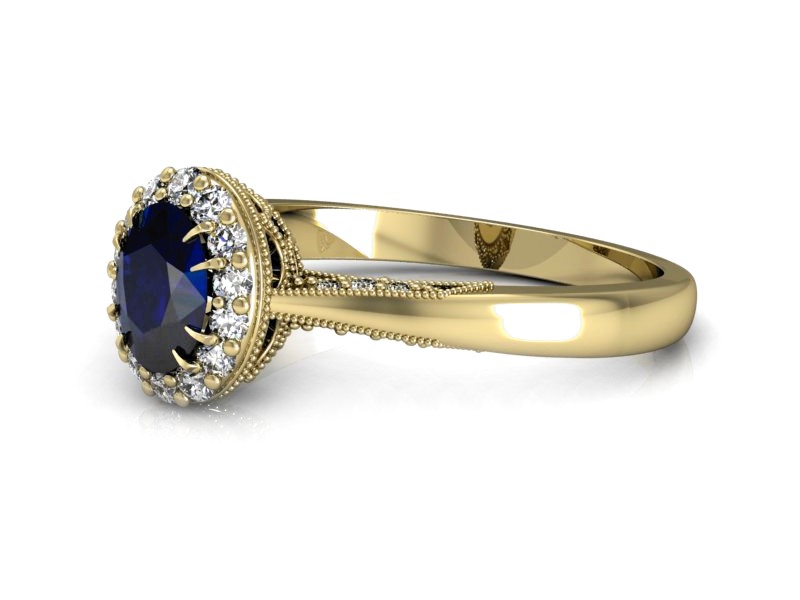 Pierścionek z szafirem i brylantami żółte złoto - p16020zsz — zdjęcie 5
