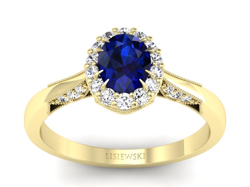 Pierścionek z szafirem i brylantami żółte złoto - p16020zsz