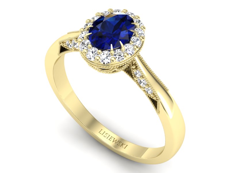Pierścionek z szafirem i brylantami żółte złoto - p16020zsz — zdjęcie 3