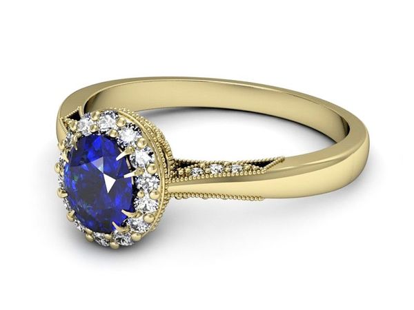 Złoty pierścionek z szafirem i diamentami 585 - p16020zszc