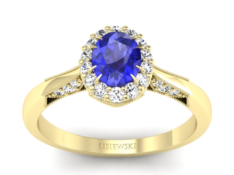 Złoty pierścionek z szafirem i diamentami - p16020zszc