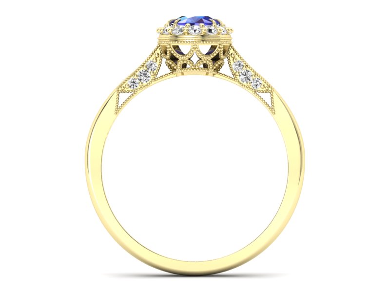 Złoty pierścionek z szafirem i diamentami - p16020zszc — zdjęcie 2