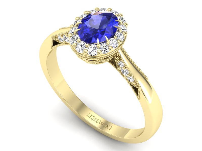 Złoty pierścionek z szafirem i diamentami - p16020zszc — zdjęcie 3