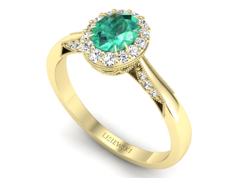 Pierścionek ze szmaragdem i diamentem - p16020zszm — zdjęcie 3