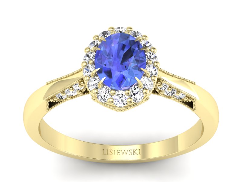 Pierścionek z tanzanitem i brylantami żółte złoto - p16020zt