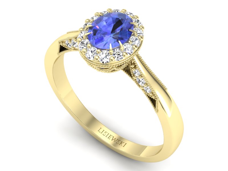 Pierścionek z tanzanitem i brylantami żółte złoto - p16020zt — zdjęcie 3