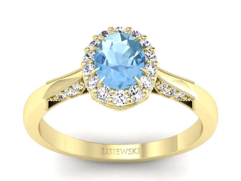 Pierścionek z topazem i brylantami żółte złoto - p16020ztop