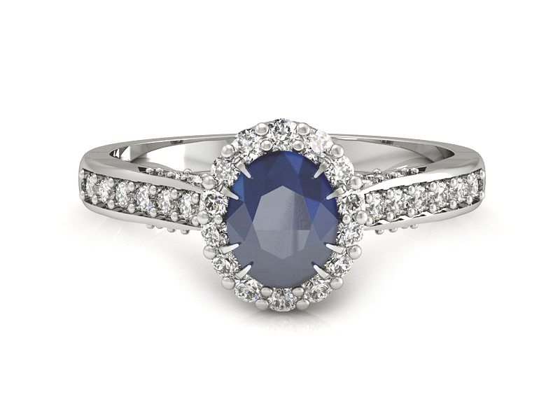 Pierścionek z szafirem i brylantami białe złoto - p16021bsz — zdjęcie 2