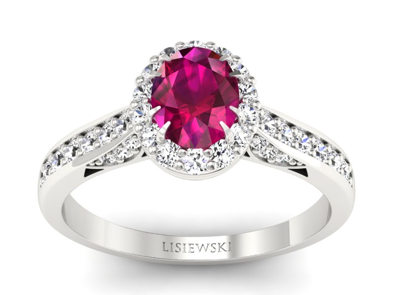 Pierścionek z rubinem i brylantami białe złoto - p16022br