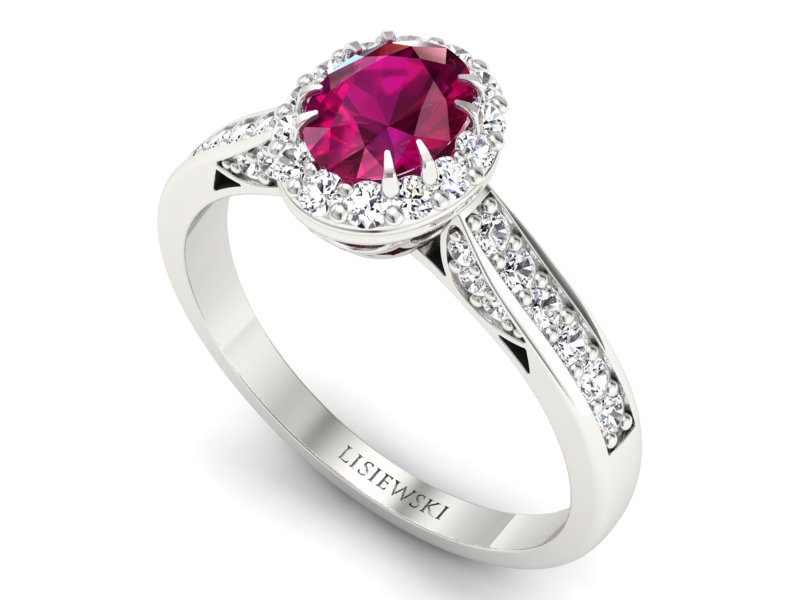 Pierścionek z rubinem i brylantami białe złoto - p16022br — zdjęcie 3