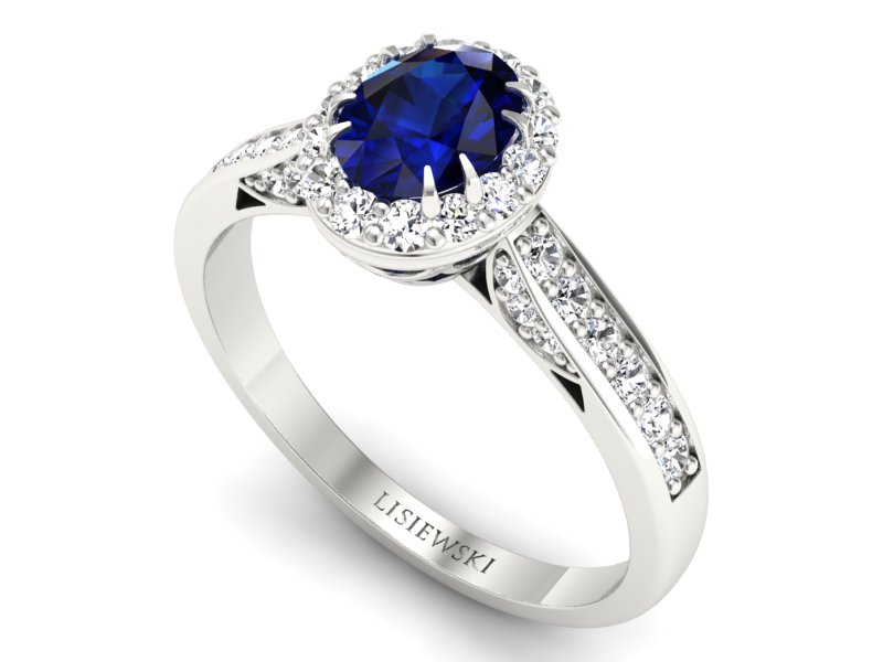 Pierścionek z szafirem i brylantami białe złoto - p16022bsz — zdjęcie 3