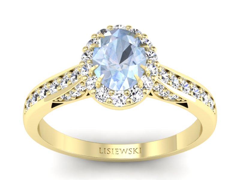 Pierścionek z akwamarynem brylanty żółte złoto - p16022zakw