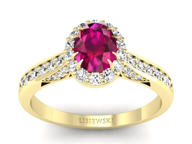 Pierścionek zaręczynowy z rubinem z brylantami - p16022zr