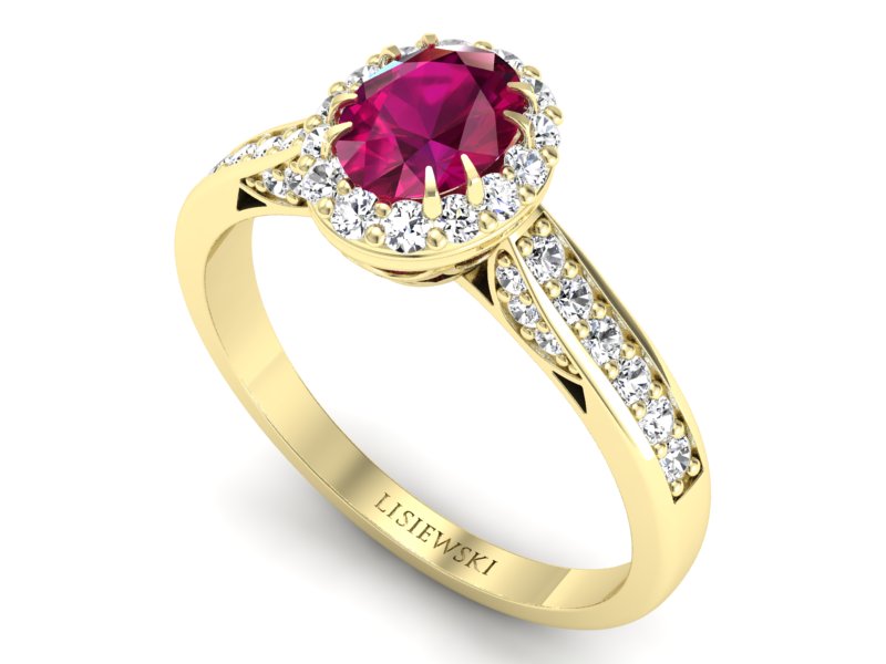 Pierścionek zaręczynowy z rubinem z brylantami - p16022zr — zdjęcie 3