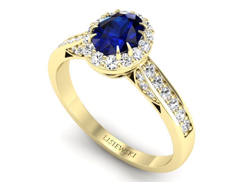 Pierścionek z szafirem i brylantami żółte złoto - p16022zsz — zdjęcie 3