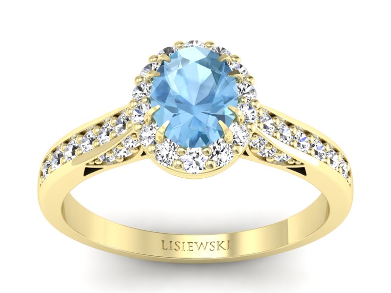 Pierścionek z topazem i brylantami żółte złoto - p16022ztop