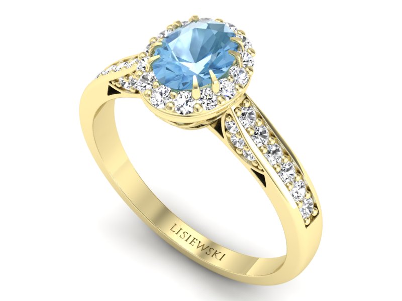 Pierścionek z topazem i brylantami żółte złoto - p16022ztop — zdjęcie 3