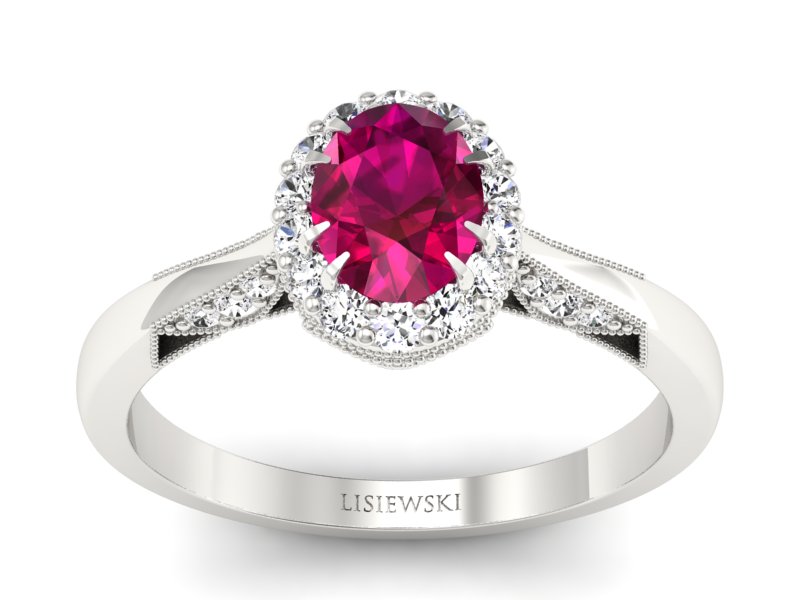 Pierścionek zaręczynowy z rubinem i brylantami - p16023br