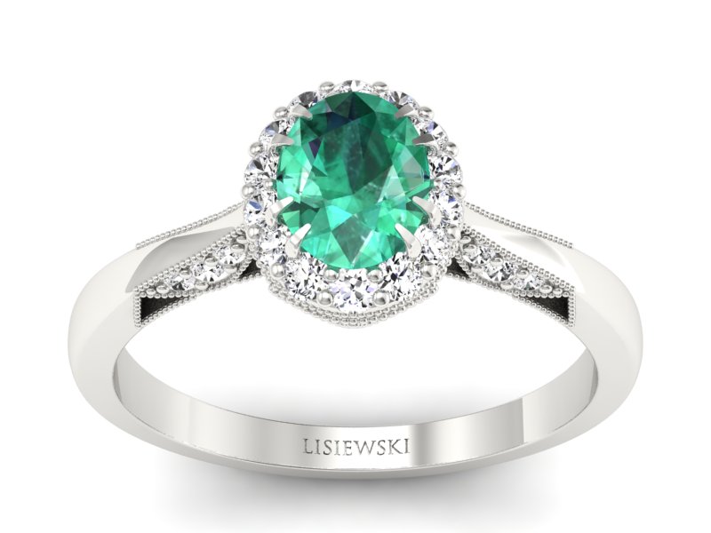 Złoty pierścionek ze szmaragdem i brylantami - p16023bsm