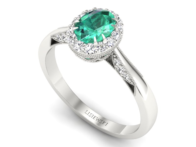 Złoty pierścionek ze szmaragdem i brylantami - p16023bsm — zdjęcie 3