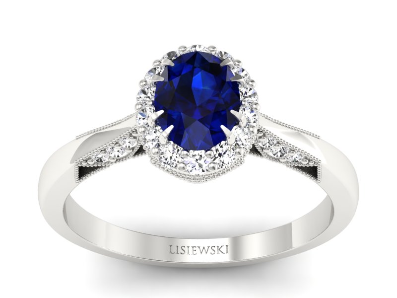 Złoty pierścionek z szafirem i brylantami - p16023bsz