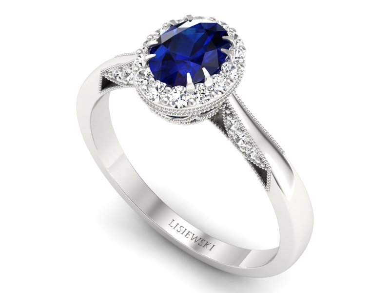 Złoty pierścionek z szafirem i brylantami - p16023bsz — zdjęcie 3