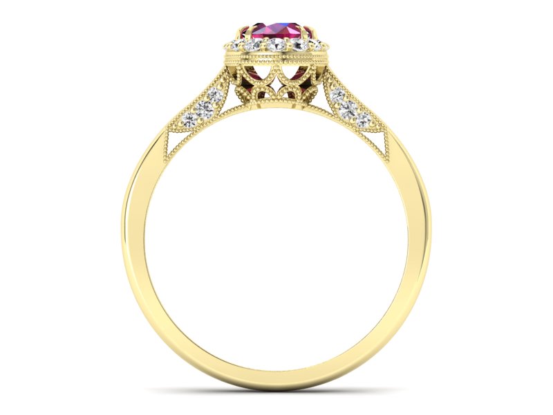 Pierścionek zaręczynowy z rubinem z brylantami - p16023zr — zdjęcie 2