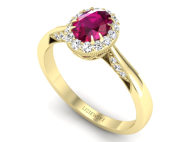 Pierścionek zaręczynowy z rubinem z brylantami - p16023zr — zdjęcie 3