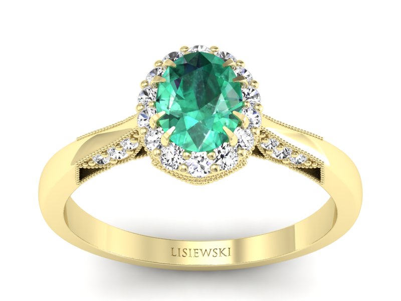 Złoty pierścionek ze szmaragdem i brylantami - p16023zszm