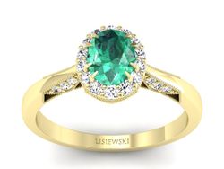 Złoty Pierścionek ze szmaragdem i brylantami - p16023zszm