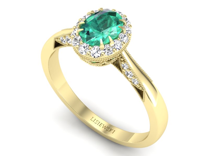 Złoty pierścionek ze szmaragdem i brylantami - p16023zszm — zdjęcie 3