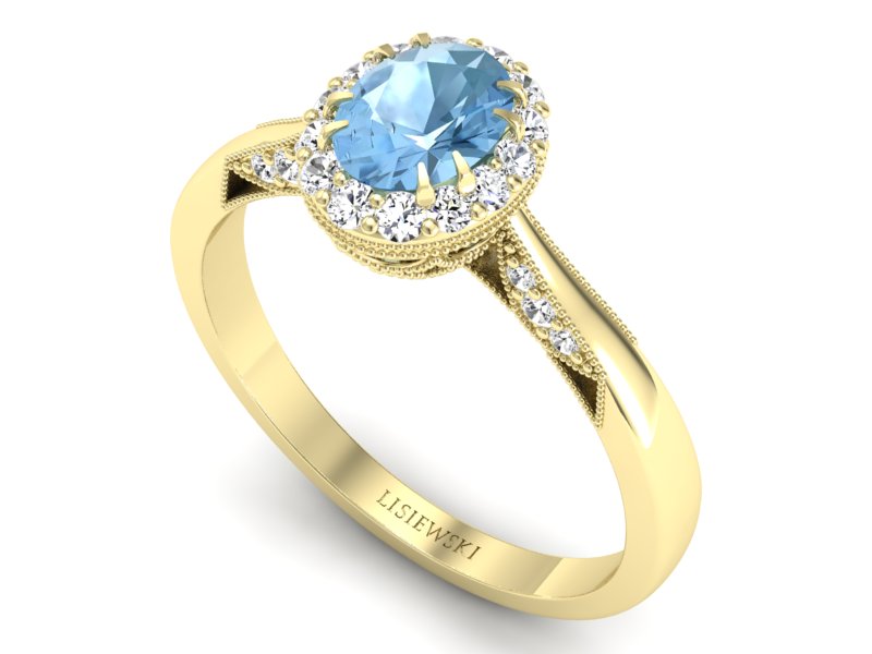 Pierścionek z topazem i brylantami żółte złoto - p16023ztop — zdjęcie 3