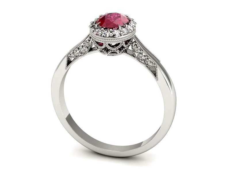 Pierścionek z rubinem i brylantami białe złoto - p16024br — zdjęcie 3