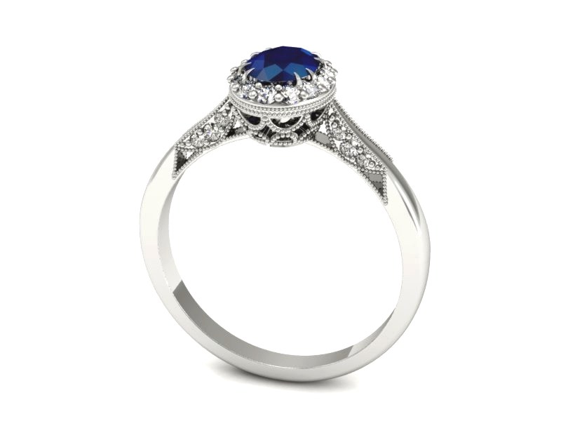 Pierścionek z szafirem i brylantami białe złoto - p16024bsz — zdjęcie 3
