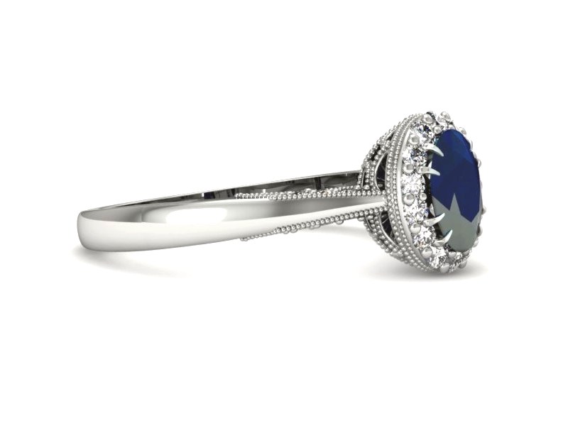 Pierścionek z szafirem i brylantami białe złoto - p16024bsz — zdjęcie 2