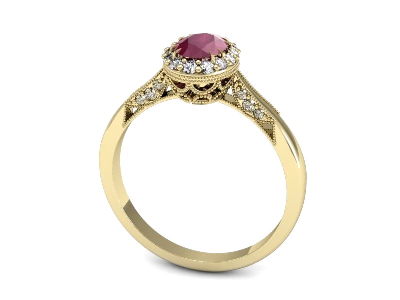 Pierścionek z rubinem i brylantami żółte złoto - p16024zr — zdjęcie 3