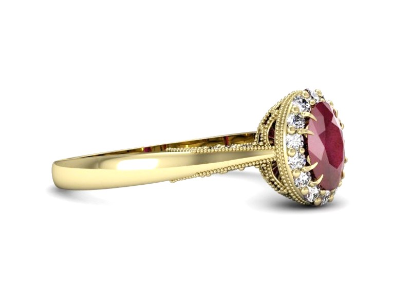 Pierścionek z rubinem i brylantami żółte złoto - p16024zr — zdjęcie 2